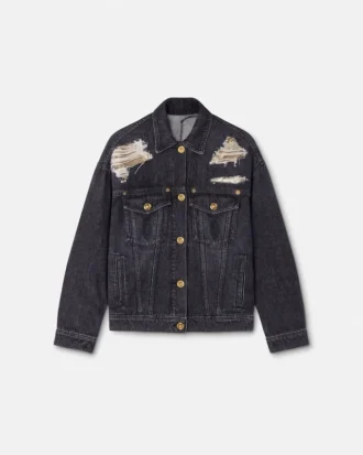 Veste trucker en denim à mailles métalliques