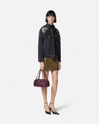Veste trucker en denim à mailles métalliques