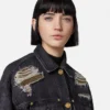 Veste trucker en denim à mailles métalliques