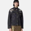 Veste trucker en denim à mailles métalliques